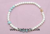 CFN716 9mm - 10mm potato white freshwater pearl & aquamarine necklace