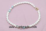 CFN717 9mm - 10mm potato white freshwater pearl & morganite necklace