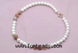 CFN719 9mm - 10mm potato white freshwater pearl & rainbow moonstone necklace