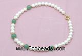 CFN726 9mm - 10mm potato white freshwater pearl & green aventurine necklace