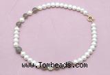 CFN727 9mm - 10mm potato white freshwater pearl & grey agate necklace