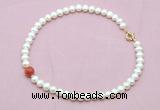 CFN736 9mm - 10mm potato white freshwater pearl & fire agate necklace