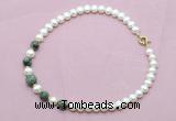 CFN746 9mm - 10mm potato white freshwater pearl & African turquoise necklace