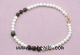 CFN748 9mm - 10mm potato white freshwater pearl & bronzite necklace