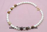 CFN766 9mm - 10mm potato white freshwater pearl & yellow tiger eye necklace