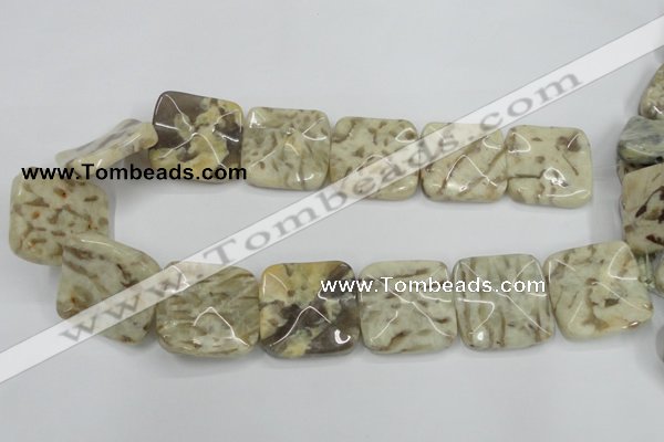 CFS208 30*30mm wavy square natural feldspar gemstone beads