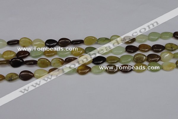 CFW120 15.5 inches 10*14mm flat teardrop flower jade gemstone beads