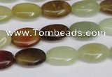 CFW125 15.5 inches 10*14mm flat oval flower jade gemstone beads