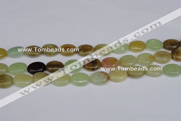 CFW129 15.5 inches 15*20mm flat oval flower jade gemstone beads