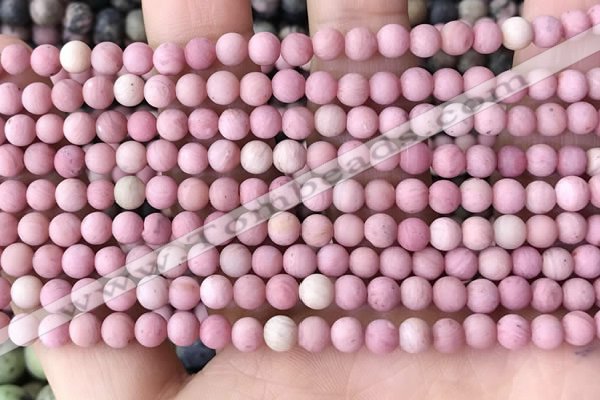 CFW35 15.5 inches 4mm round matte pink wooden jasper beads