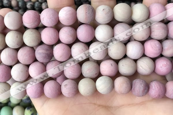 CFW38 15.5 inches 10mm round matte pink wooden jasper beads