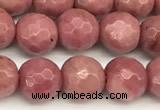 CFW65 15 inches 6mm faceted round pink wooden jasper beads