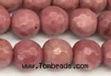 CFW65 15 inches 6mm faceted round pink wooden jasper beads