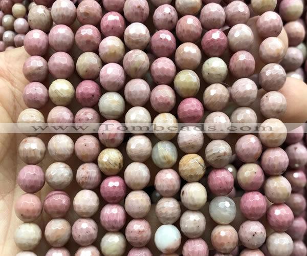 CFW85 15 inches 8mm faceted round pink wooden jasper beads wholesale