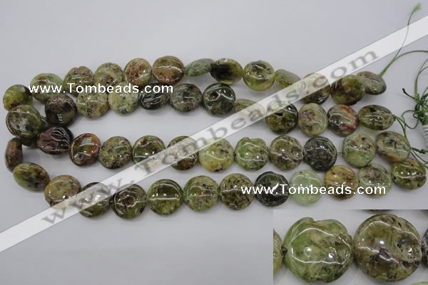 CGA143 15.5 inches 16mm flat round natural green garnet beads wholesale