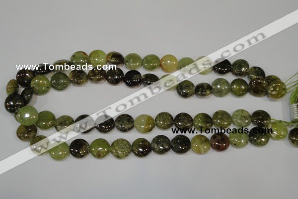 CGA213 15.5 inches 14mm flat round natural green garnet beads