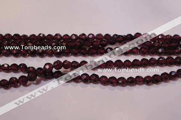 CGA361 14 inches 4mm faceted round natural red garnet beads wholesale