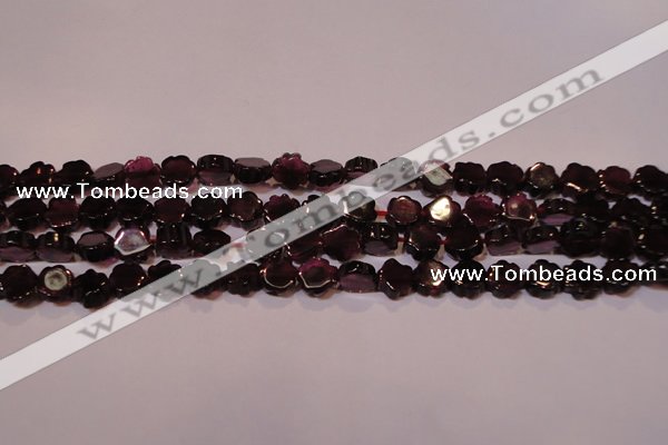 CGA386 15 inches 6mm carved flower natural red garnet beads wholesale