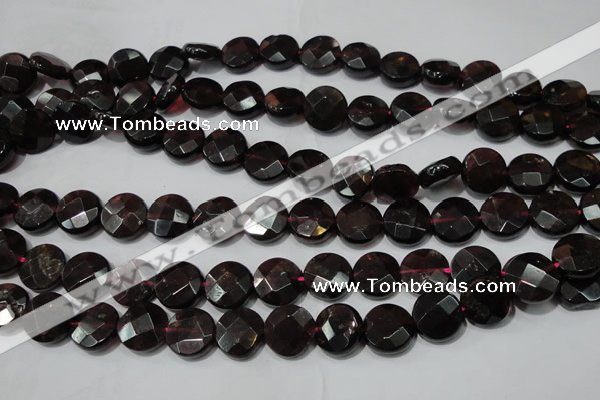 CGA477 15.5 inches 10mm faceted coin natural red garnet beads