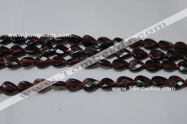 CGA484 15.5 inches 8*10mm faceted flat teardrop natural red garnet beads