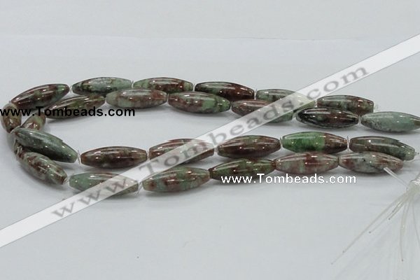 CGA55 15.5 inches 10*30mm rice red green garnet gemstone beads