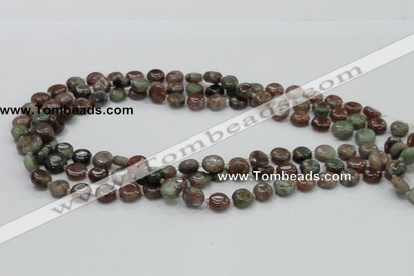 CGA58 15.5 inches 10mm flat round red green garnet gemstone beads