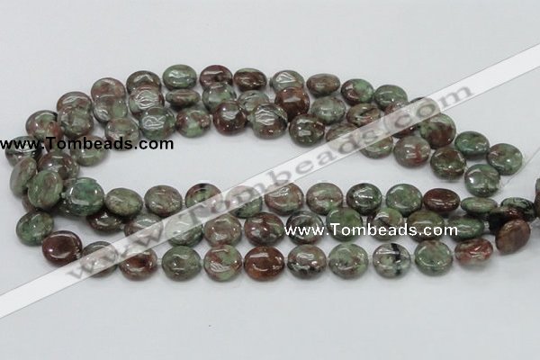 CGA59 15.5 inches 14mm flat round red green garnet gemstone beads