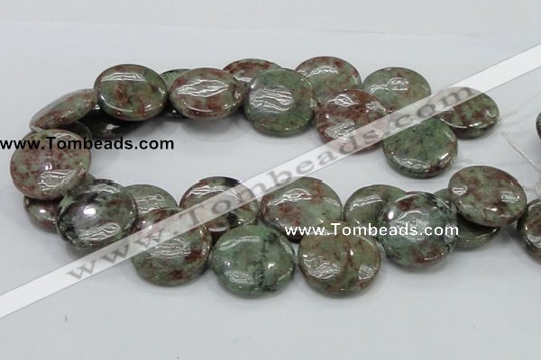 CGA61 15.5 inches 30mm flat round red green garnet gemstone beads