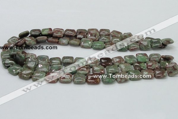 CGA62 15.5 inches 14*14mm square red green garnet gemstone beads