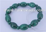 CGB227 8 inches round & rice natural malachite gemstone bracelets