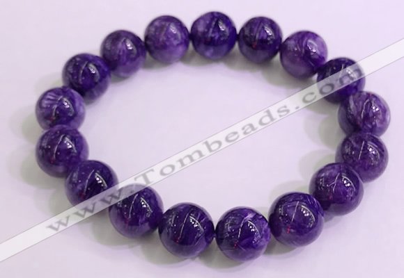 CGB2573 7.5 inches 12mm round charoite gemstone beaded bracelets