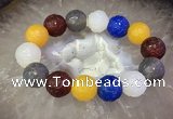 CGB3003 7.5 inches 16mm carved round mixed agate bracelet wholesale