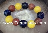 CGB3005 7.5 inches 20mm carved round mixed agate bracelet wholesale