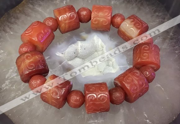 CGB3017 7.5 inches 15*19mm carved tube agate bracelet wholesale