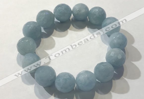 CGB4040 7.5 inches 14mm faceted round aquamarine beaded bracelets