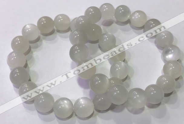 CGB4518 7.5 inches 12mm round white moonstone beaded bracelets
