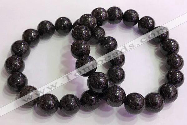 CGB4579 7.5 inches 14mm round black sunstone beaded bracelets