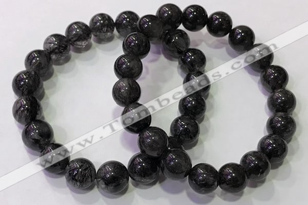 CGB4653 10mm - 11mm round black rutilated quartz beaded bracelets