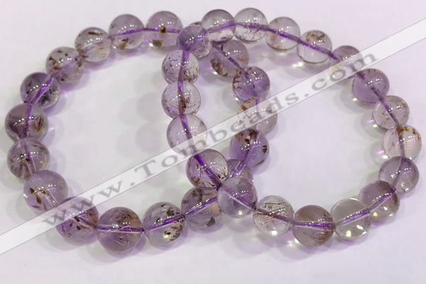 CGB4662 10mm - 11mm round purple phantom quartz beaded bracelets