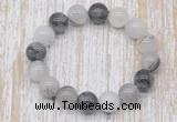 CGB5304 10mm, 12mm round black rutilated quartz beads stretchy bracelets