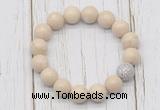 CGB5730 10mm, 12mm white fossil jasper beads with zircon ball charm bracelets