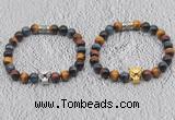 CGB6026 8mm round grade AA colorful tiger eye bracelet with leopard head for men