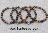 CGB6027 8mm round grade AA colorful tiger eye bracelet with skull for men