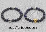 CGB6029 8mm round purple tiger eye bracelet with leopard head for men