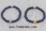 CGB6035 8mm round blue tiger eye bracelet with leopard head for men