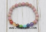 CGB6231 8mm pink wooden jasper 7 chakra beaded mala stretchy bracelets