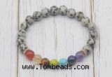 CGB6242 8mm dalmatian jasper 7 chakra beaded mala stretchy bracelets