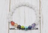 CGB6251 8mm white jade 7 chakra beaded mala stretchy bracelets