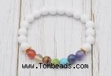 CGB6252 8mm white candy jade 7 chakra beaded mala stretchy bracelets