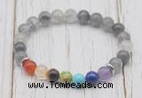 CGB6303 8mm cloudy quartz 7 chakra beaded mala stretchy bracelets